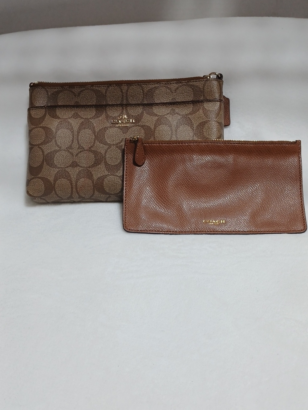 Coach Brown Signature and Leather Double Pouch Set